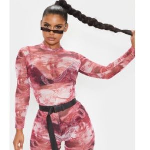 PLT oriental dragon pattern mesh unitard